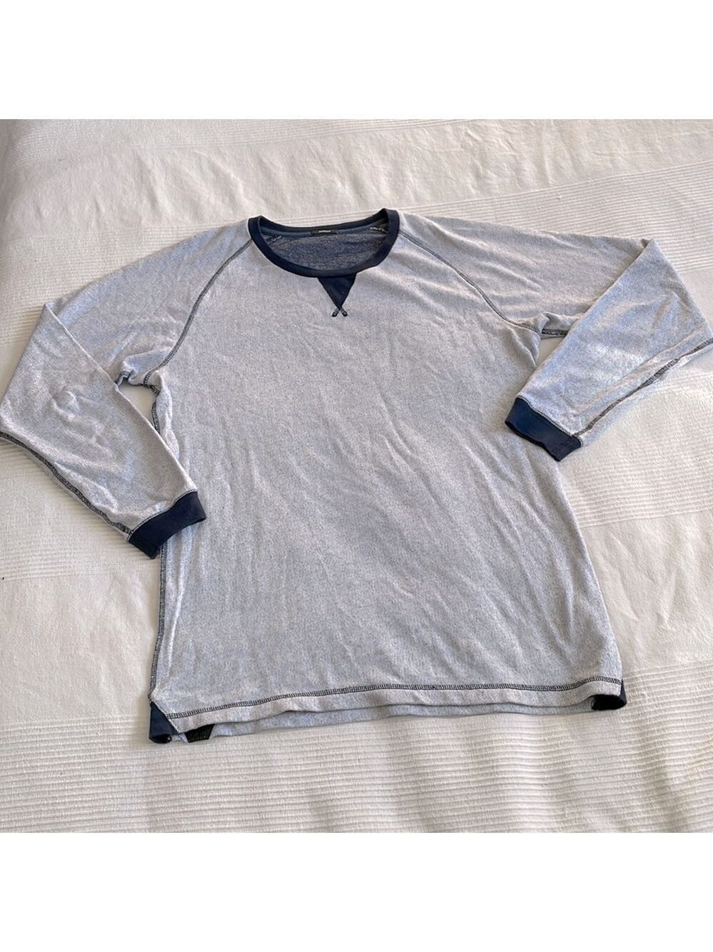 Denham Premium Cotton Gray and Blue Long Sleeve Shirt Size Large